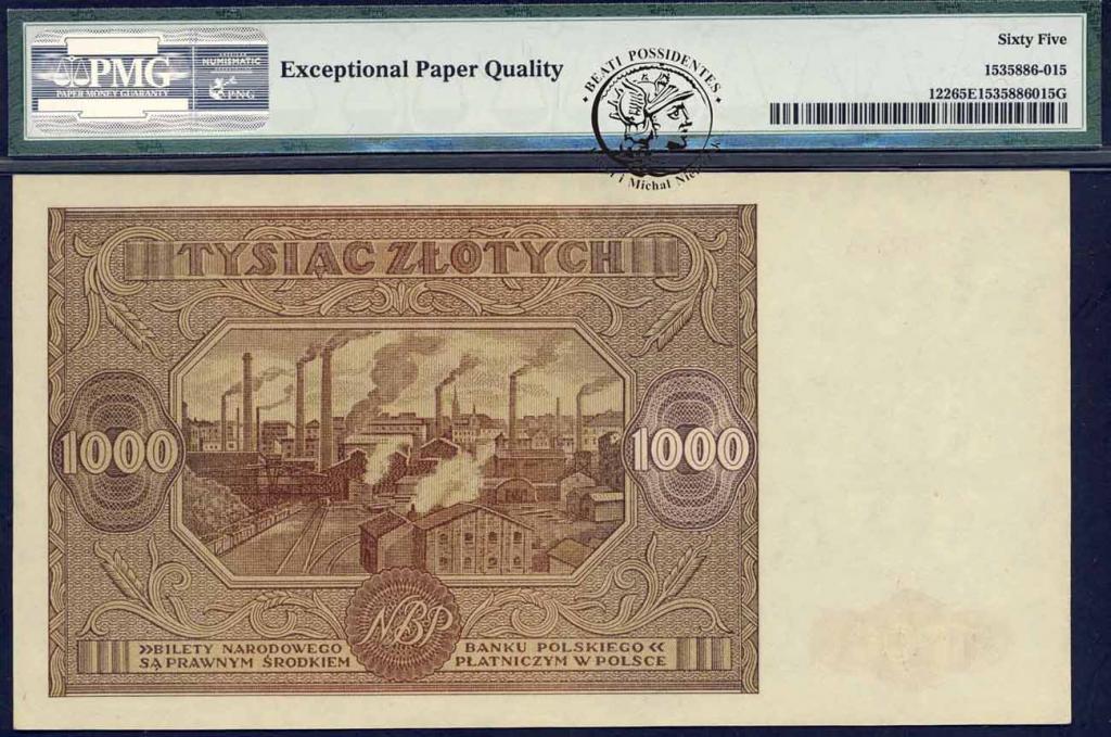 Polska 1000 złotych 1946 seria N PMG 65