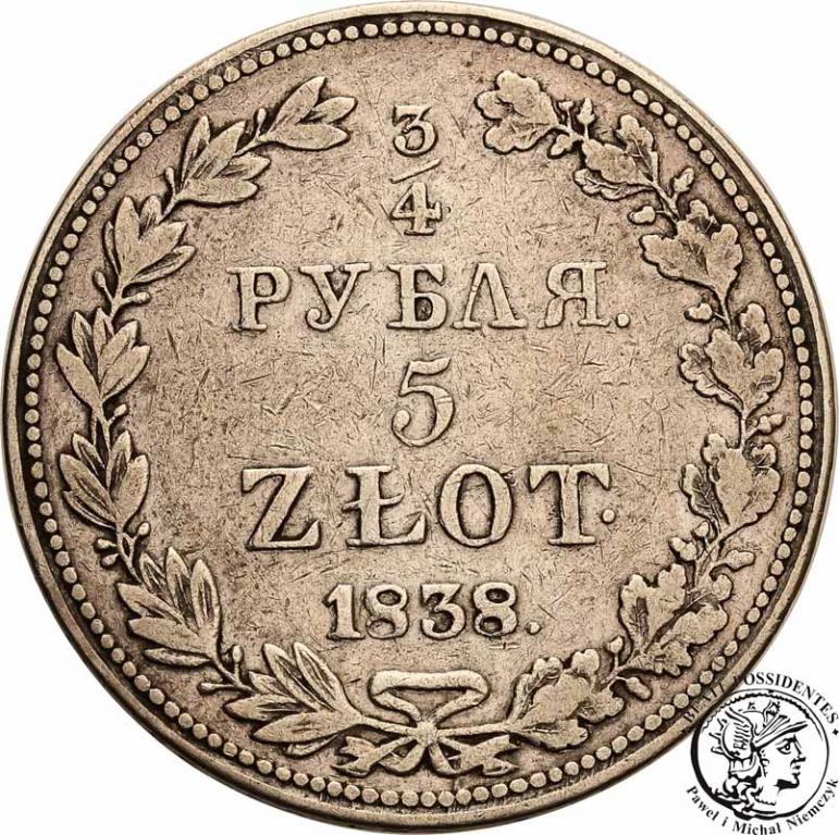 Polska 3/4 Rubla = 5 złotych 1838 MW st.3