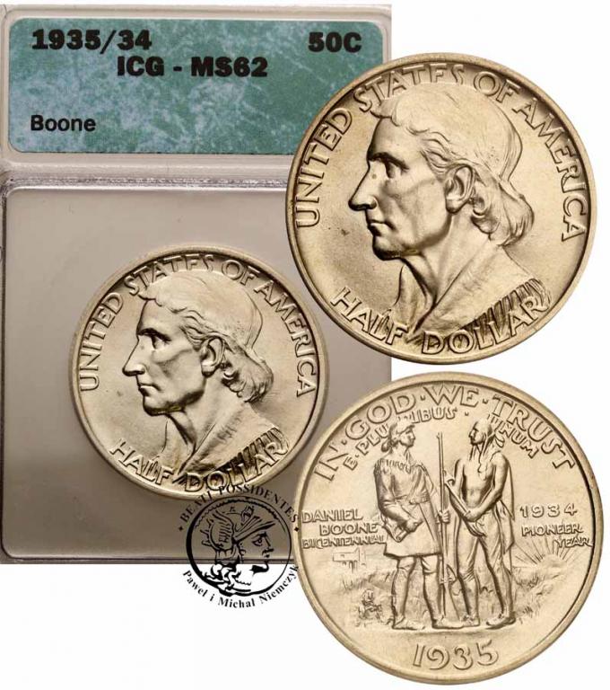 USA 1/2 dolara 1935 Daniel Boone ICG MS62