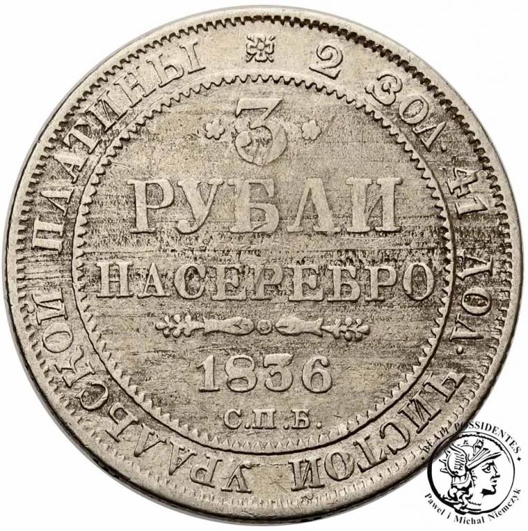 Rosja Mikołaj I 3 Ruble 1836 PLATYNA st.3-