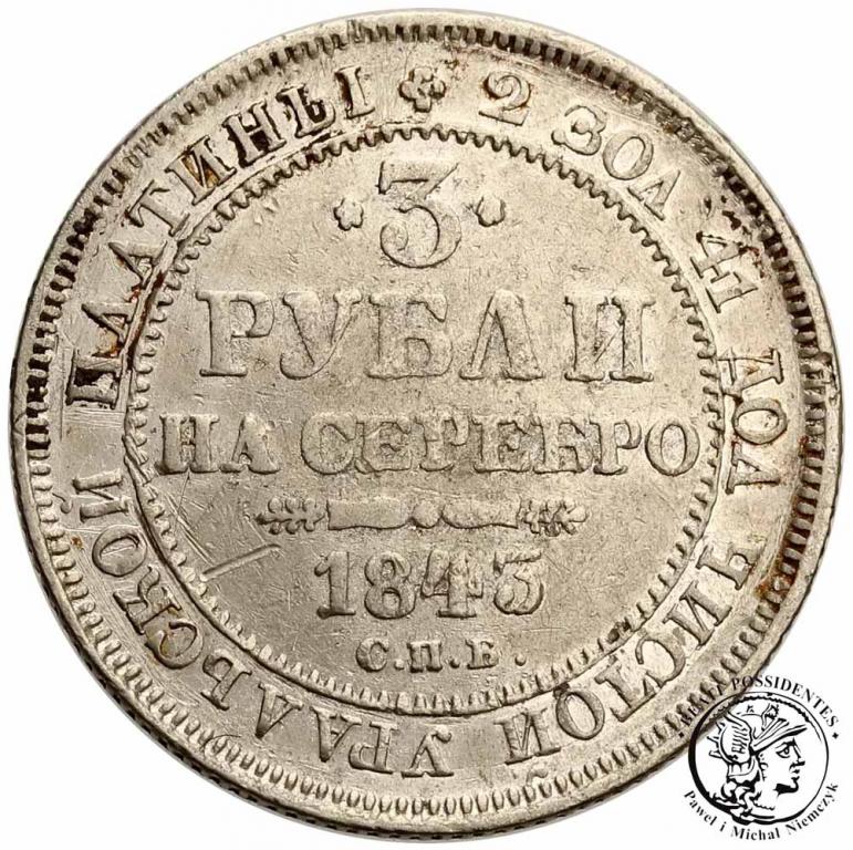 Rosja Mikołaj I 3 Ruble 1843 PLATYNA st.3