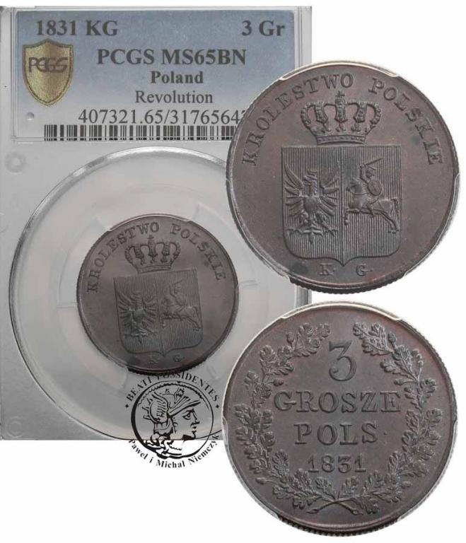 Powst Listopadowe 3 grosze 1831 PCGS MS65 BN MAX