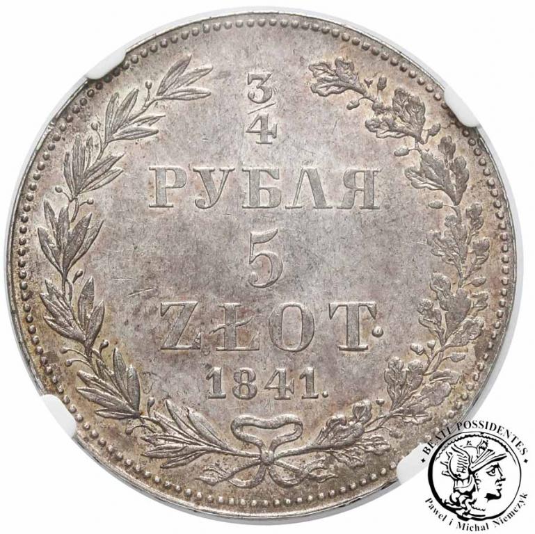 Polska 3/4 rubla = 5 złotych 1841 MW NGC AU 58