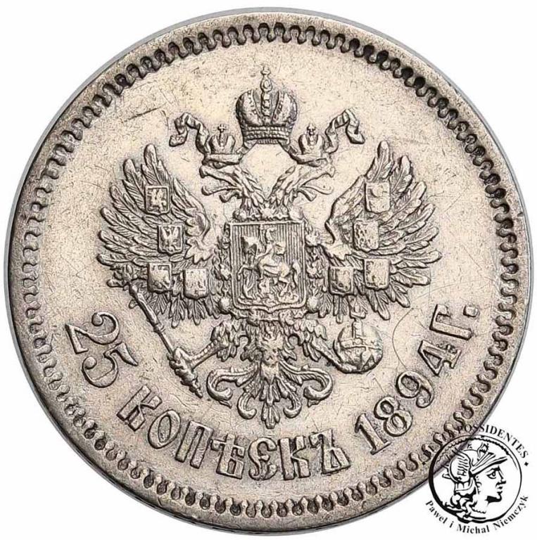 Rosja Aleksander III 25 kopiejek 1894 st.3+