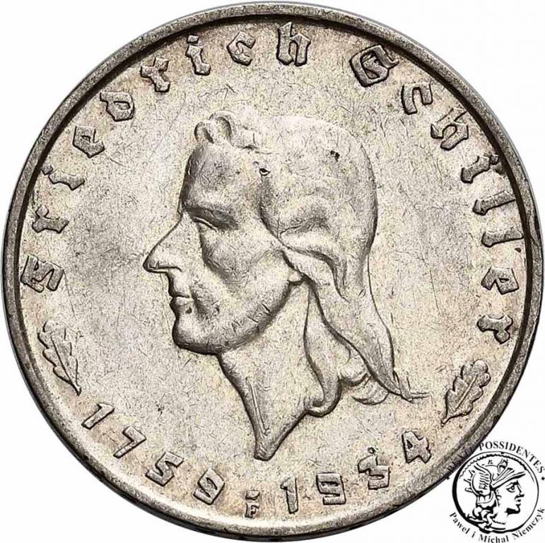 Niemcy III Rzesza 2 Marki 1834 F Schiller st.2-
