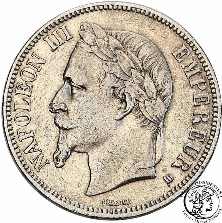 Francja 5 Franków 1867 BB Strasbourg st.3