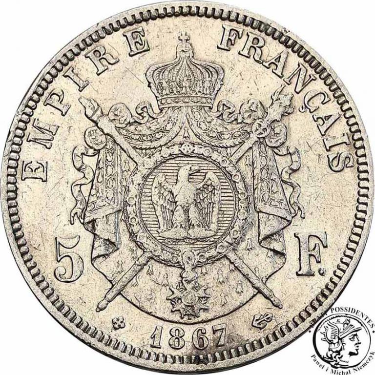 Francja 5 Franków 1867 BB Strasbourg st.3