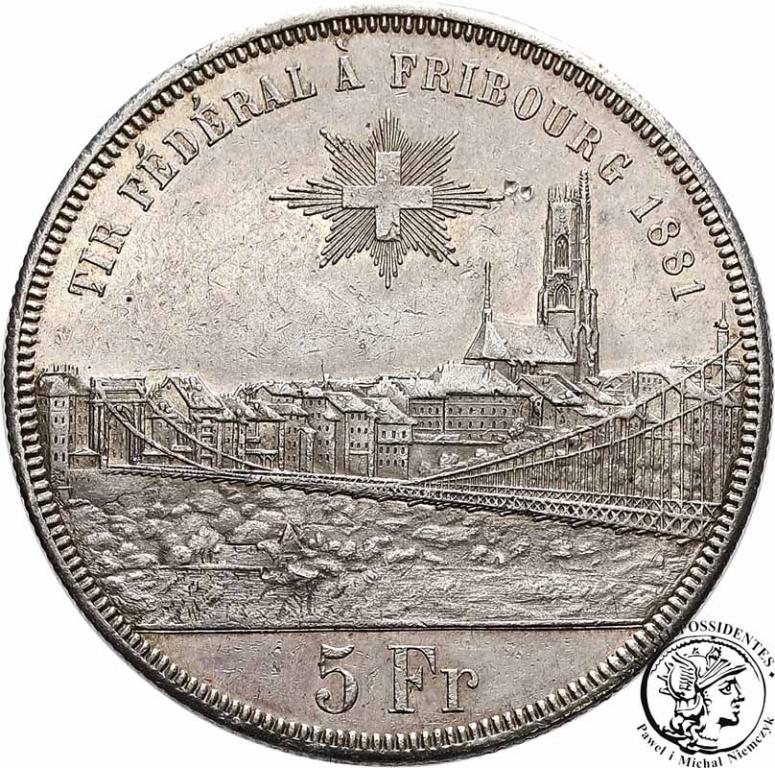 Szwajcaria 5 Franków 1881 Fridbourg st.3+