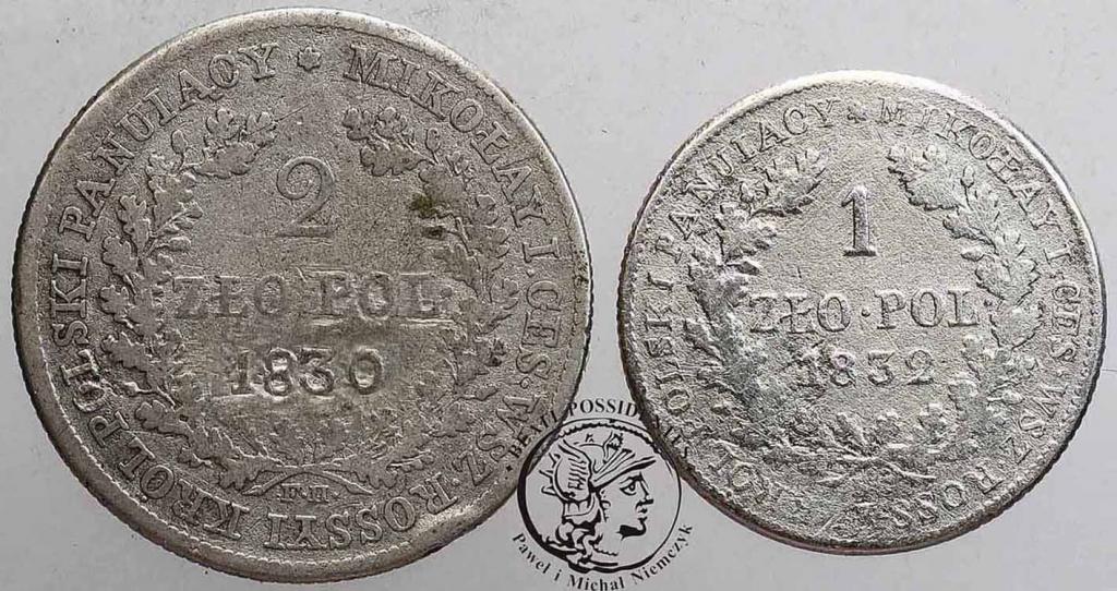 Polska 1 złoty 1830 + 1 złoty 1832 lot 2 szt. st.4