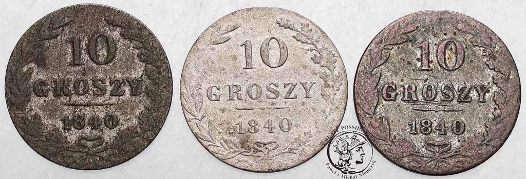 Polska 10 groszy 1840 lot 3 szt. st.4