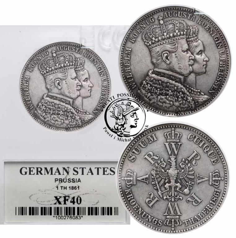 Niemcy Prusy talar 1861 koronacyjny GCN XF40