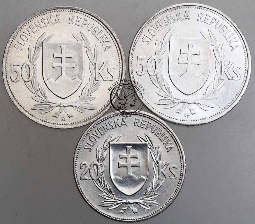 Słowacja monety srebrne lot 3 szt. st.3