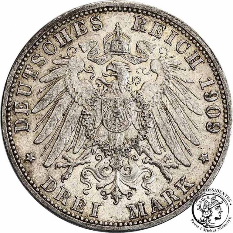 Niemcy Badenia 3 Marki 1909 G st.3+