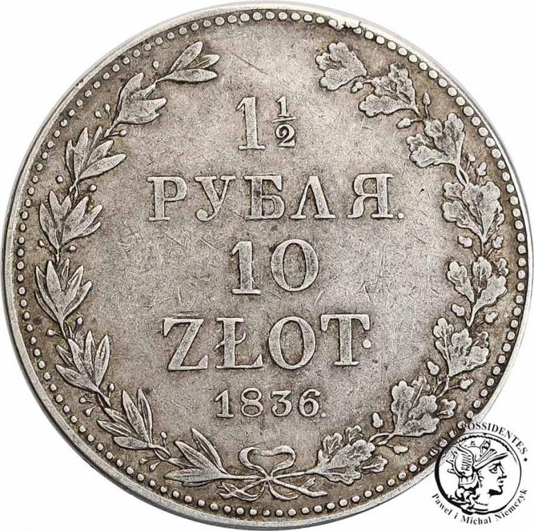 Polska 1 1/2 Rbl=10 złotych 1836 MW Mikołaj I st.3