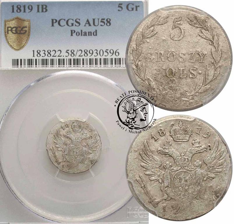Polska XIX w. Aleksander I 5 groszy 1819 PCGS AU58
