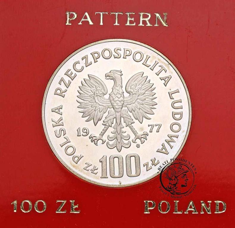 Polska PRÓBA Srebro 100 złotych 1977 Żubr st.L-