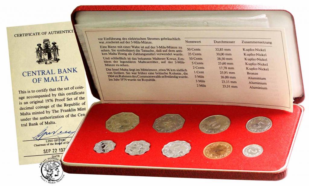 Malta zestaw monet obiegowych 1976 lustrzanki st.L