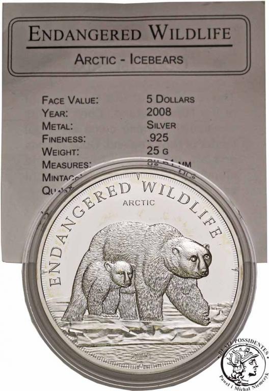 Wyspy Cooka 5 dolarów 2008 niedźwiedzie st.L