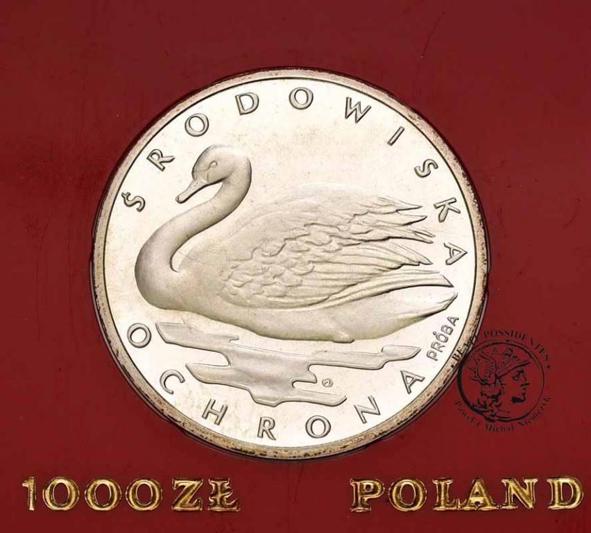 Polska PRÓBA Srebro 1000 złotych 1984 Łabędź st.L