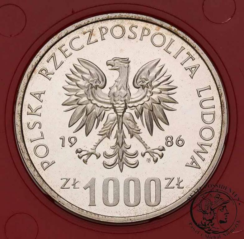 Polska PRÓBA Srebro 1000 złotych 1986 Sowa st.L-