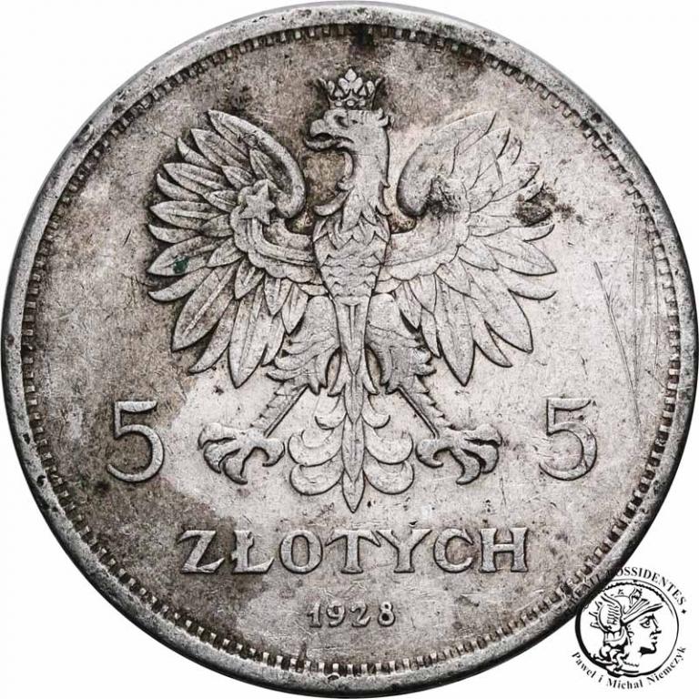 Polska 5 złotych 1928 NIKE (znak) st. 3-