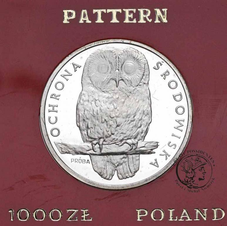 Polska PRÓBA Srebro 1000 złotych 1986 Sowa st.L