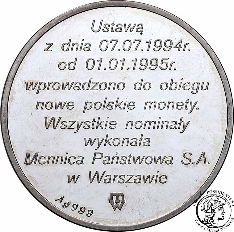 Polska Medal Złotogrosz srebro Ag.999 st.L-