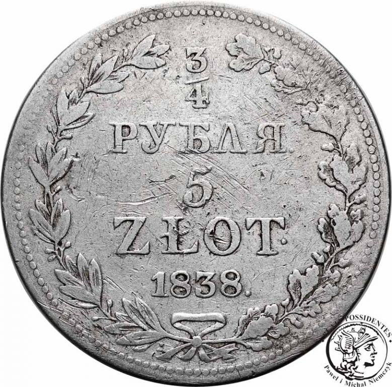 3/4 Rubla = 5 złotych 1838 MW Mikołaj I st. 3-