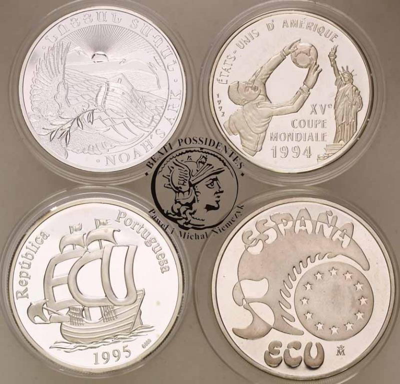 Zestaw 4 monet srebrnych - różne monety st.1/L-