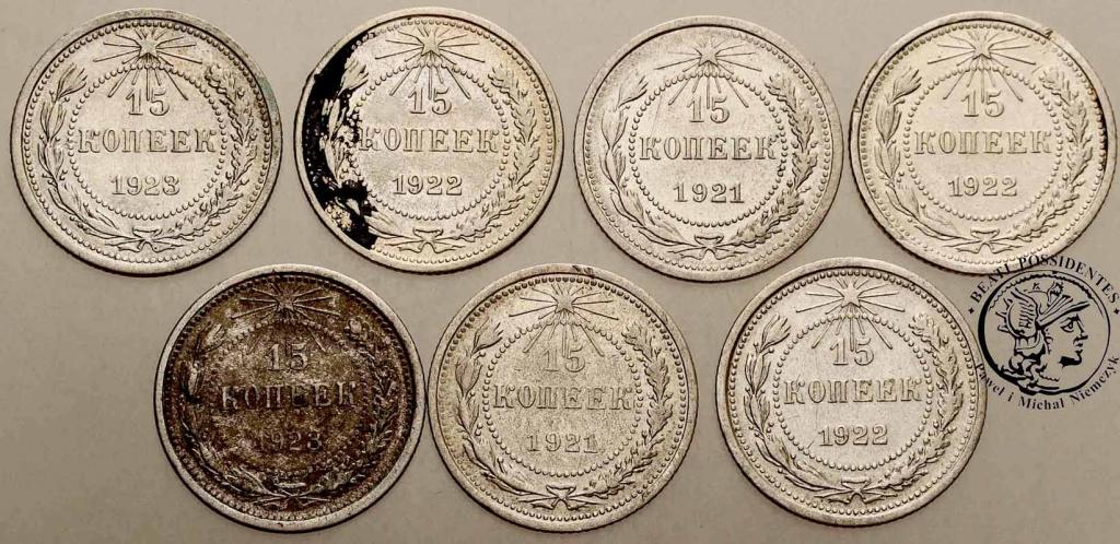 Rosja 15 kopiejek 1921-1923 7 szt. st.3