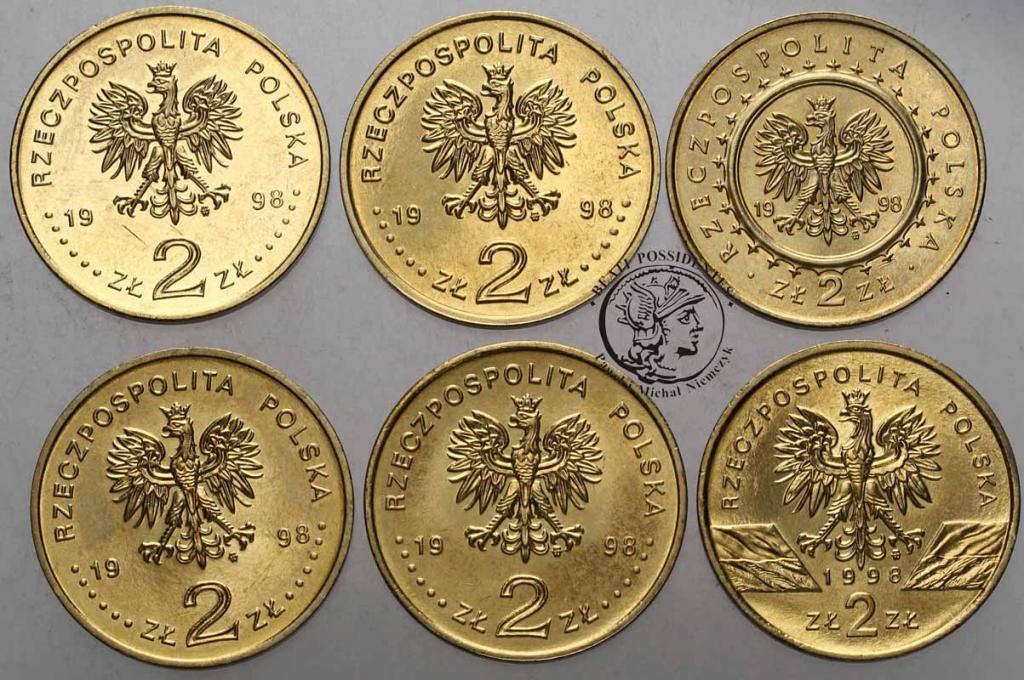Polska III RP 2 złote 1998 zestaw 6 szt różne st1-