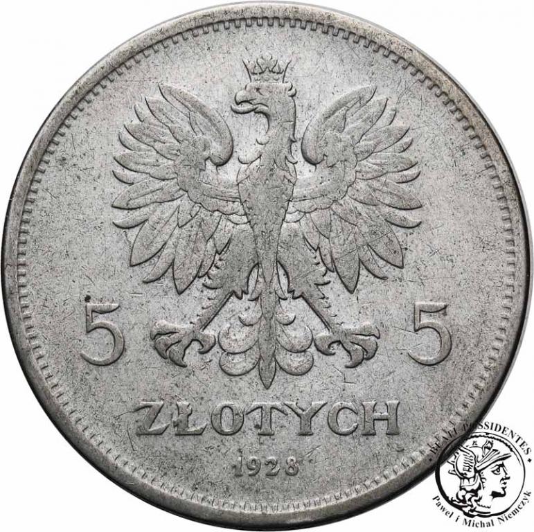 Polska II RP 5 złotych 1928 Nike ze znakiem st. 3-