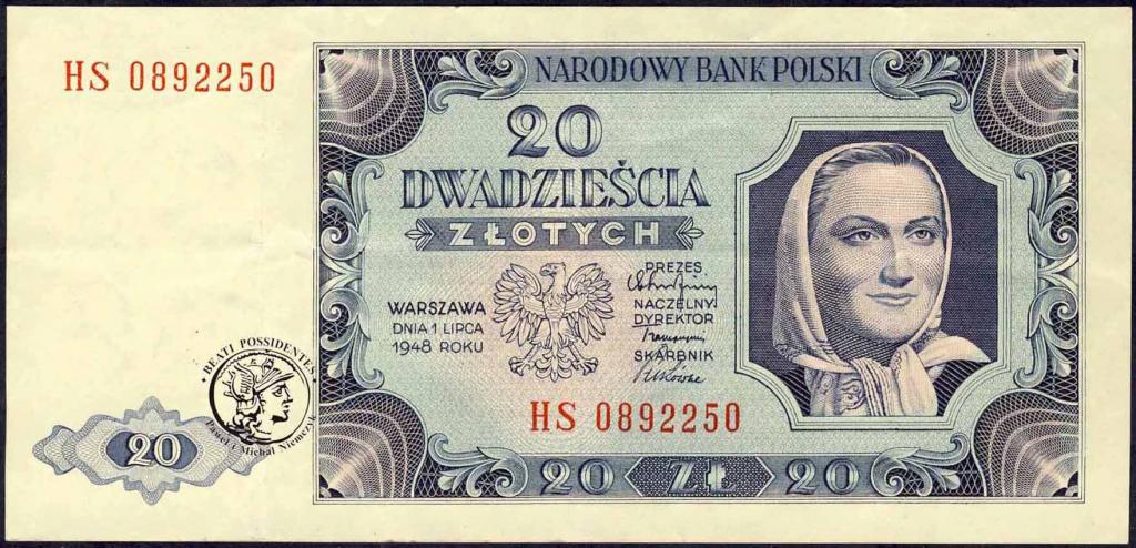 Polska 20 złotych 1948 seria HS st.