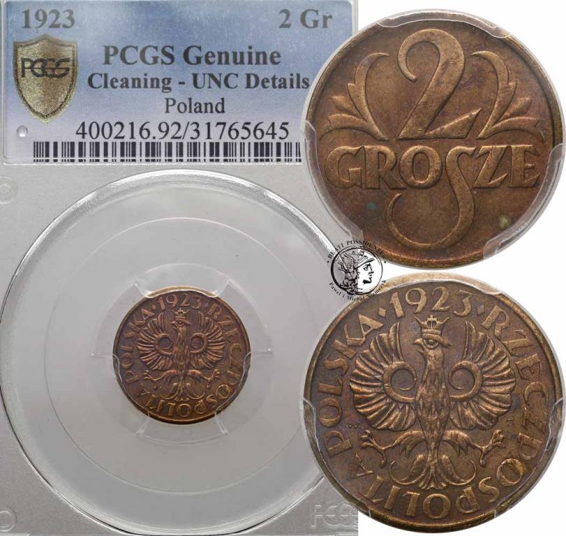 Polska II RP 2 grosze 1923 PCGS UNC Details