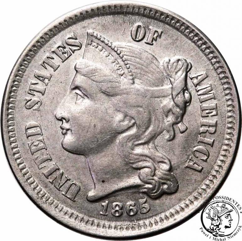 USA 3 centy 1865 Nickel st.3+