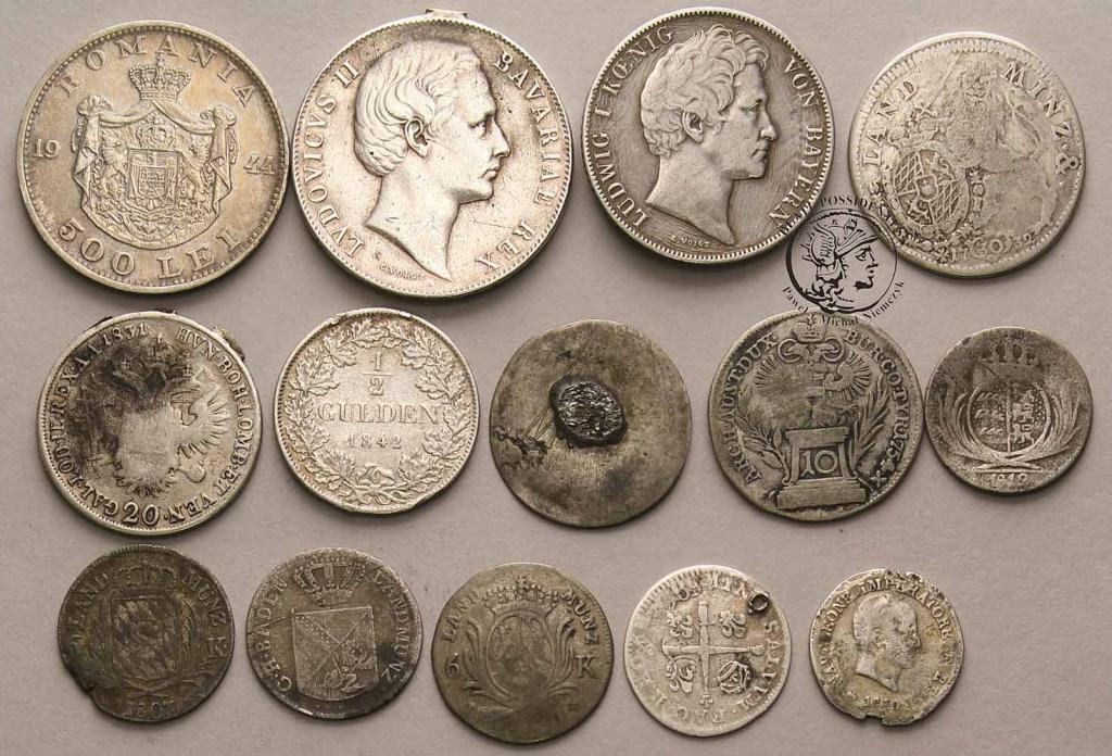 Europa zestaw 14 monet srebrnych 77,66 g Ag st3/4-
