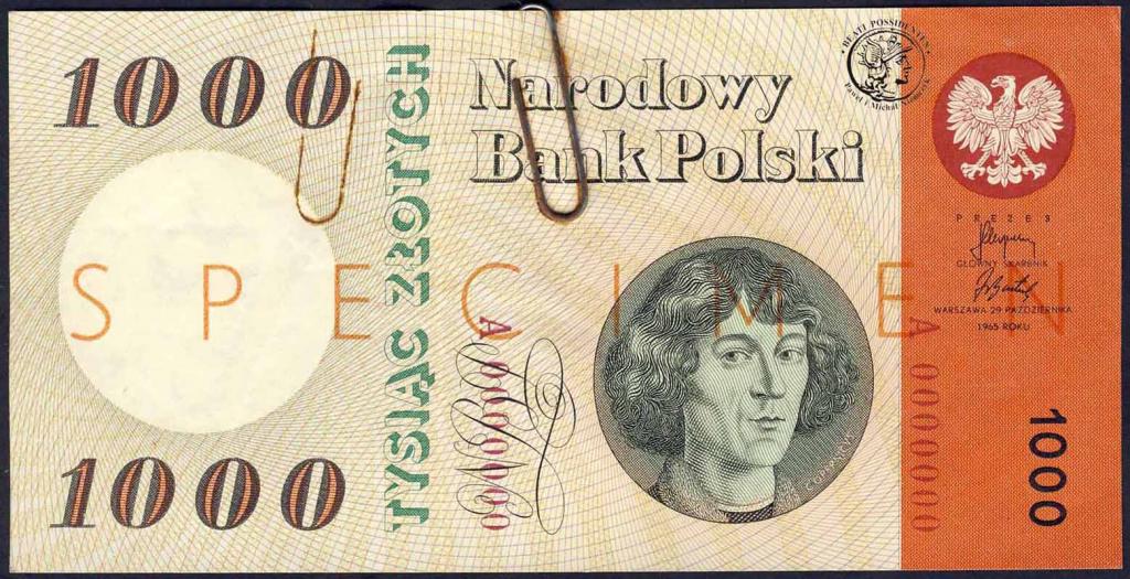 Polska 1000 złotych 1965 WZÓR autograf prezesa