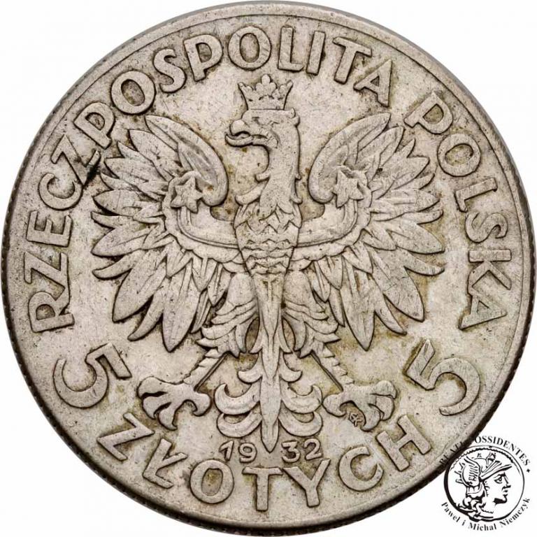 5 złotych 1932 ze znakiem Mennica Warszawska st.3+