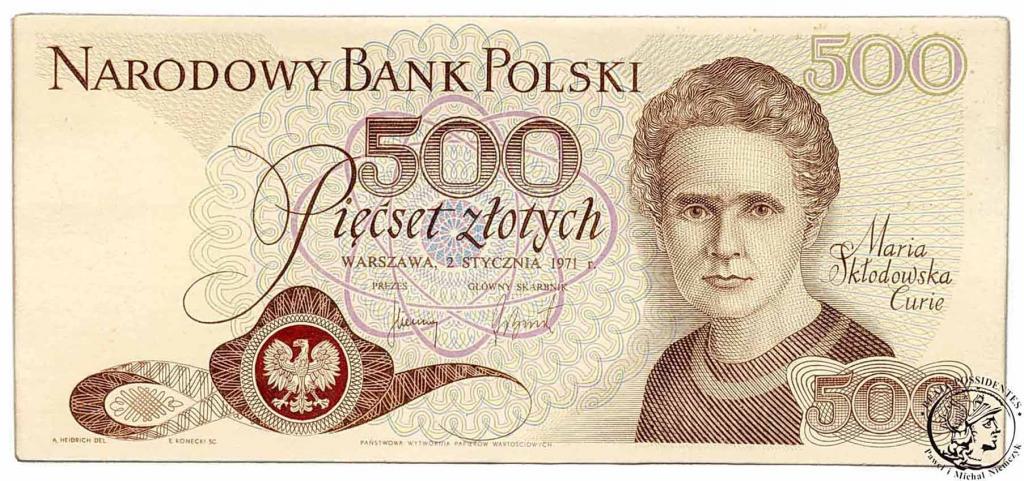 Polska PRL PRÓBA 500 złotych 1971 Skłodowska
