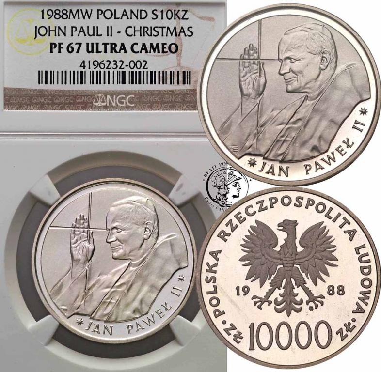 10 000 zł 1988 Jan Paweł II Cienki Krzyż NGC PF67