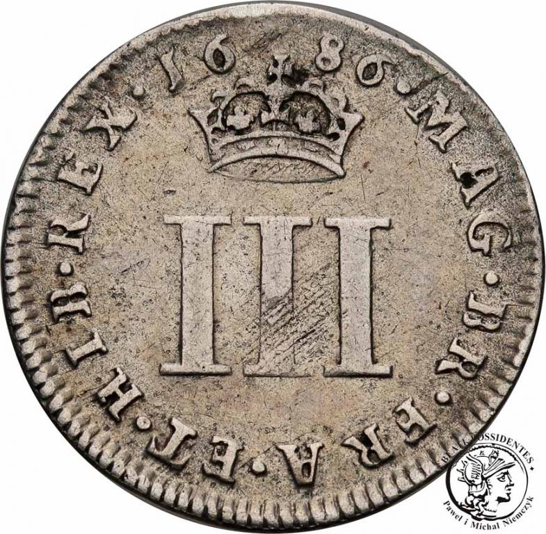 Wielka Brytania Threepence 1686 James II st.3