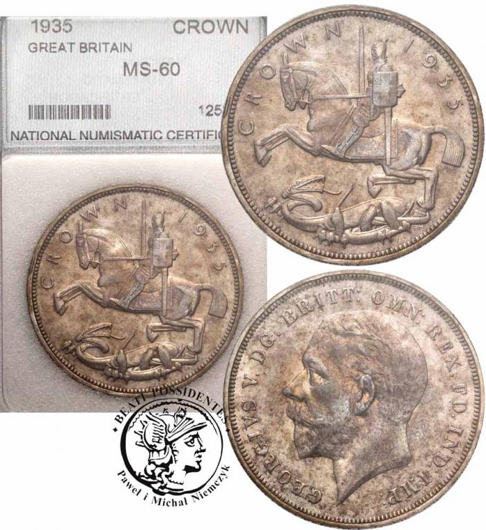 Wielka Brytania Crown 1935 slab NNC MS60