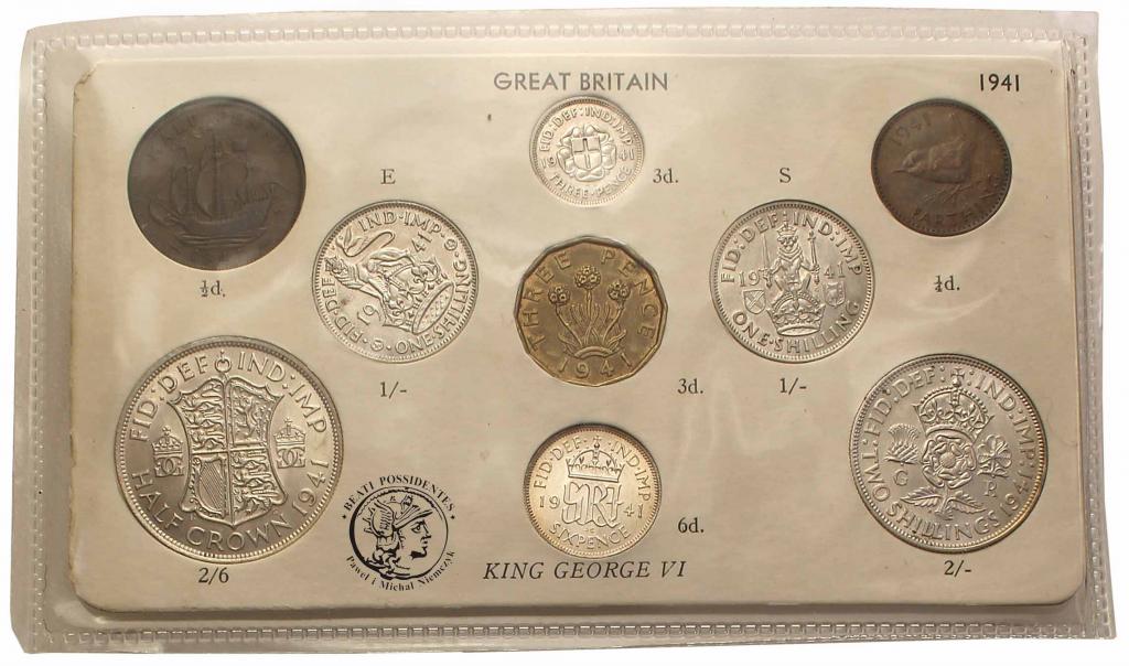 W. Brytania komplet monet obiegowych 1941 st.1/1-