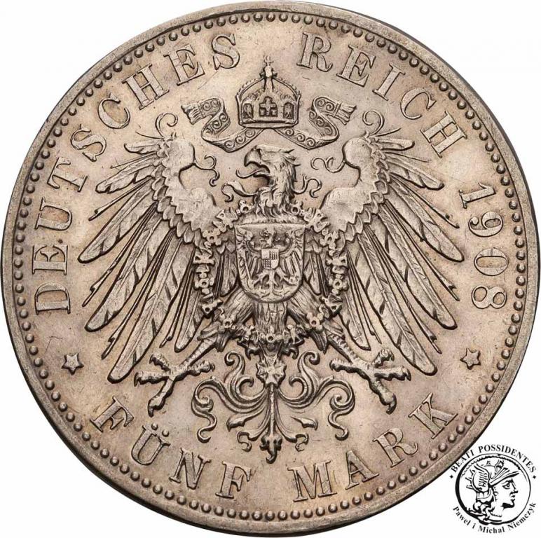 Niemcy Sachsen-Meiningen 5 Marek 1908 D at. 3+