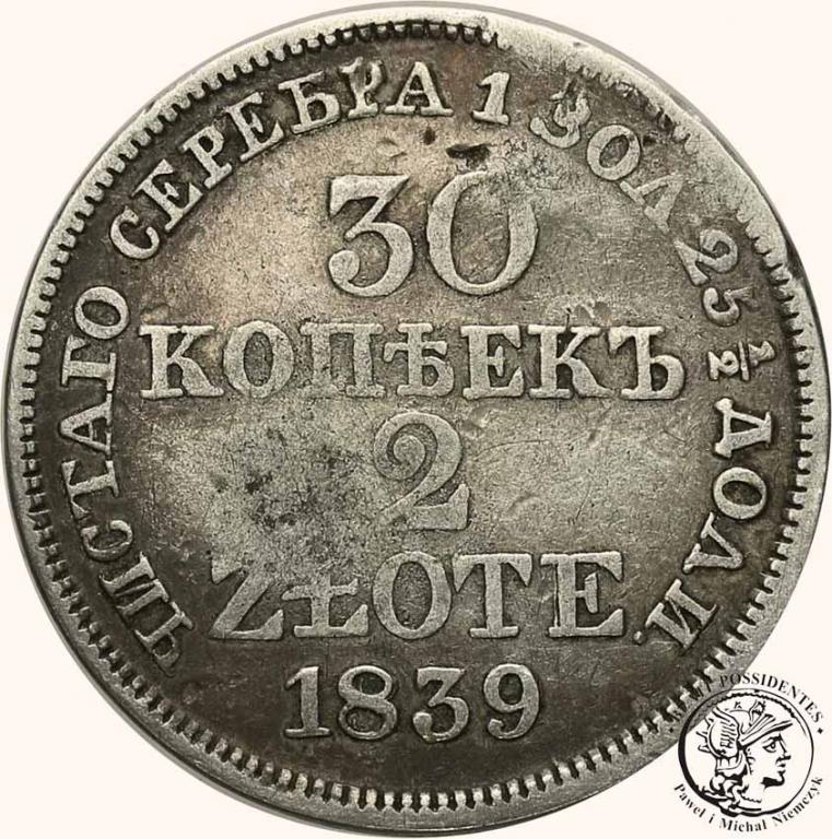 2 złote = 30 kopiejek 1839 MW Mikołaj I st. 3-