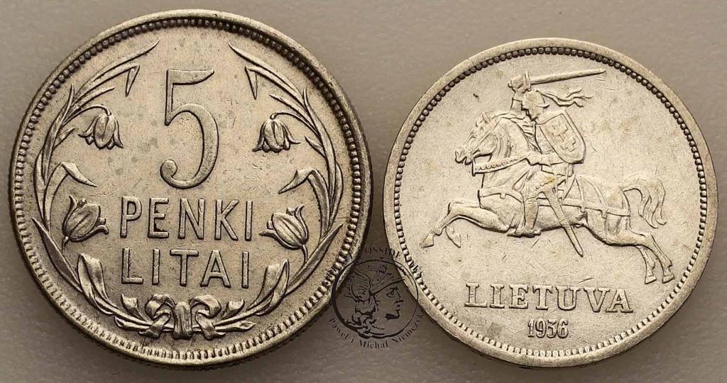 Litwa 5 Litów 1925 + 1936 lot 2 szt. st.3