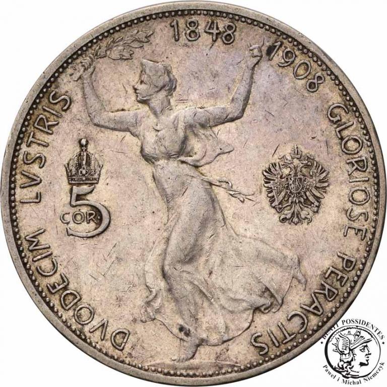 Austria 5 koron 1908 Jubileusz st. 3+