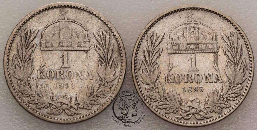 Węgry 1 korona 1893, 1895 lot 2 sztuk st. 3-