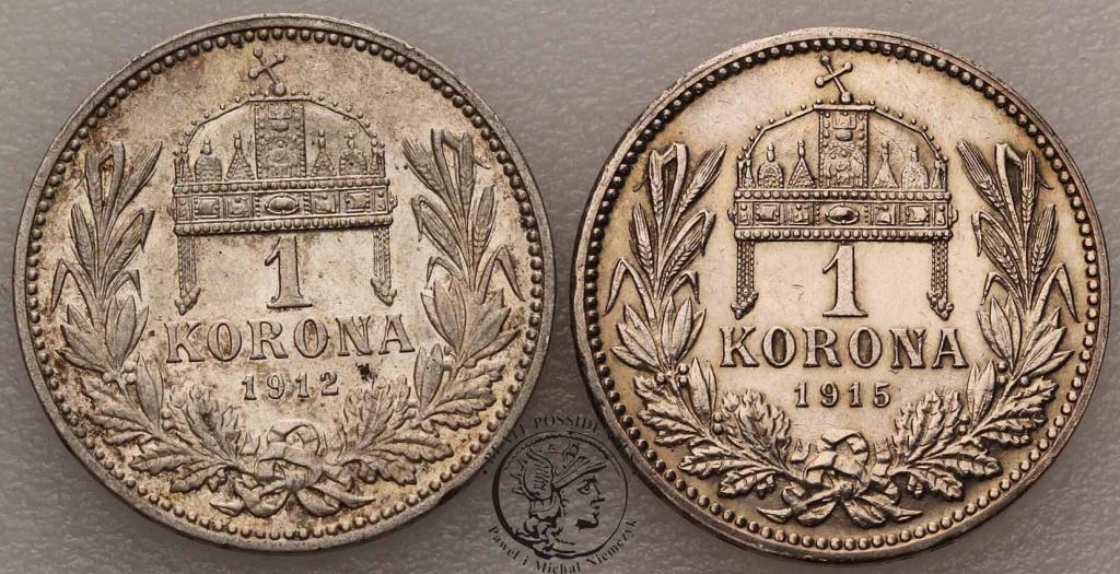 Węgry 1 korona 1912, 1915 lot 2 sztuk st. 3+