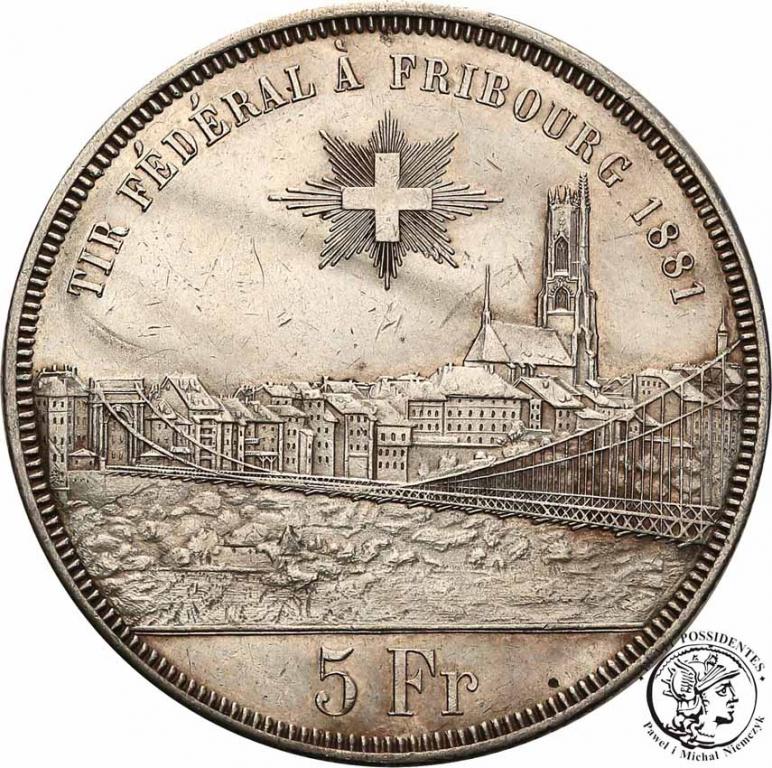 Szwajcaria 5 Franków 1881 Fribourg st. 3+